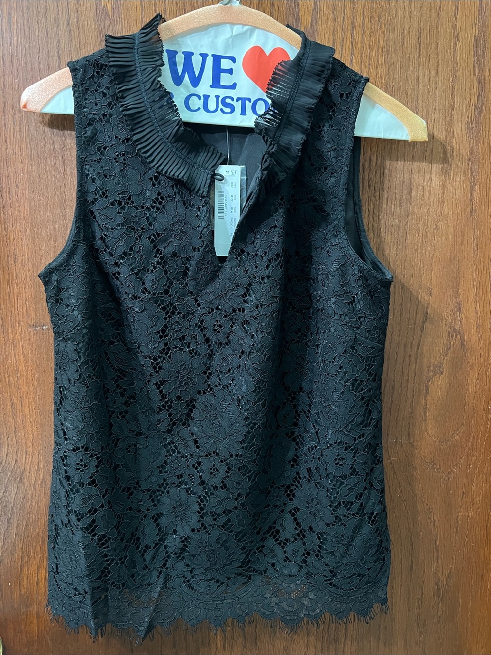 J. Crew Black Lace Sleeveless Top with Pleated Ruffle Collar